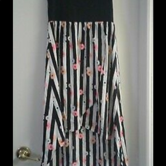 Bongo Dress Girls High Low Black Pink Stripe Floral Size 12 - Picture 6 of 6